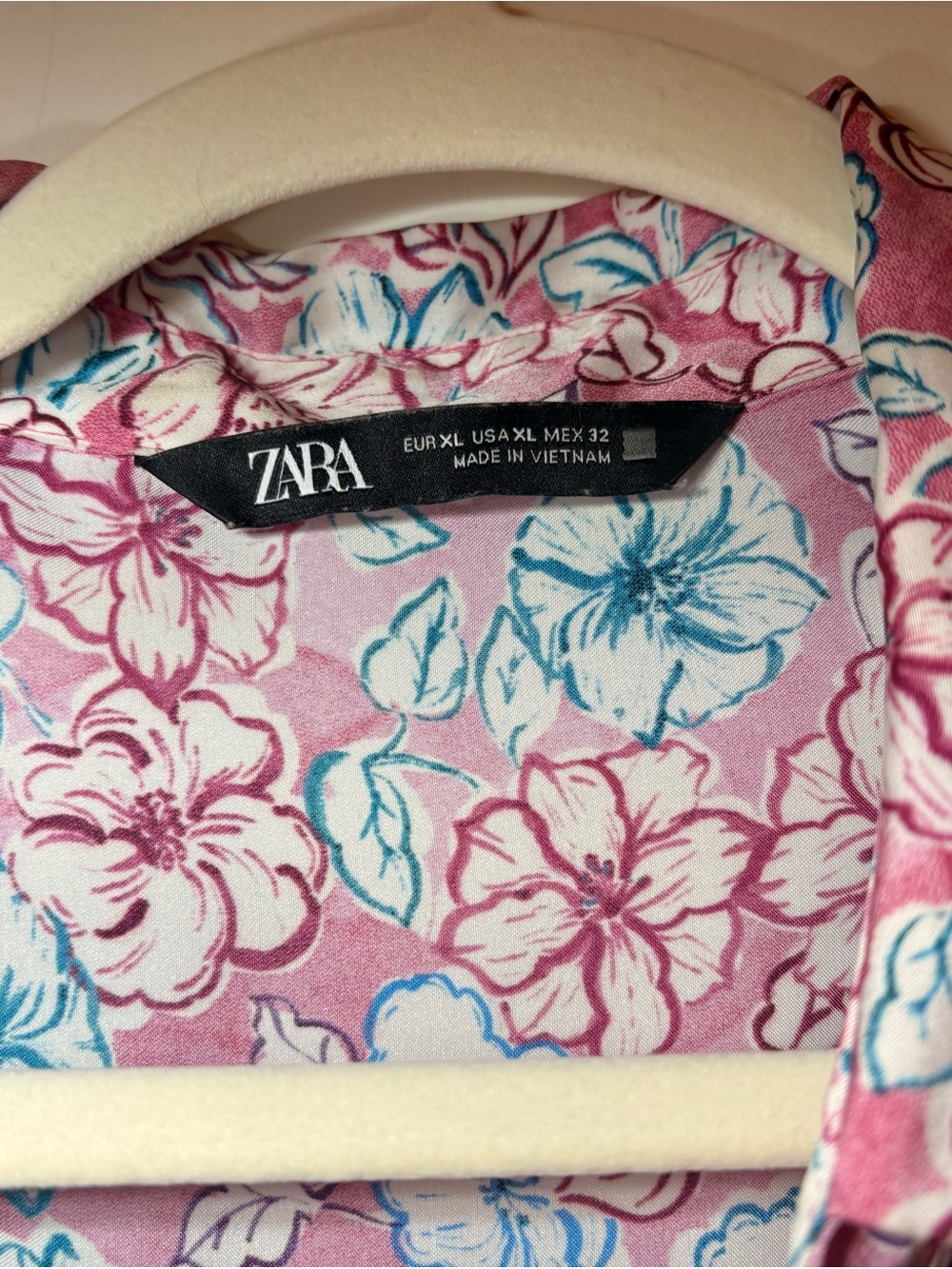 ZARA Pink Floral Print Button-Up Shirt with Blue Accents